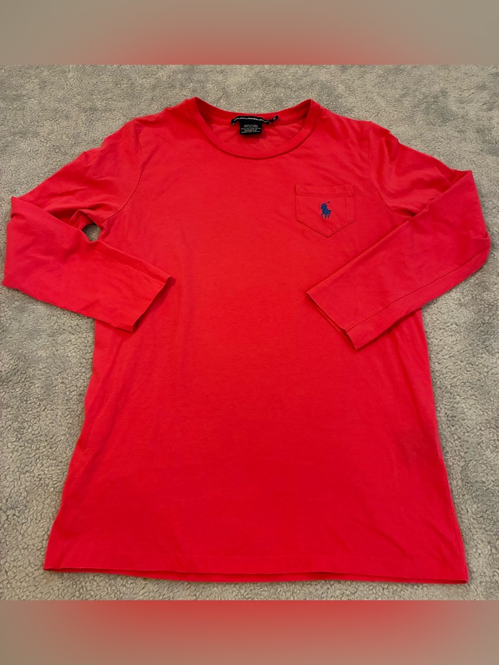 Ralph Lauren Sport Pink 3/4 inch Long Sleeve Crewneck Pocket Tee Size Medium